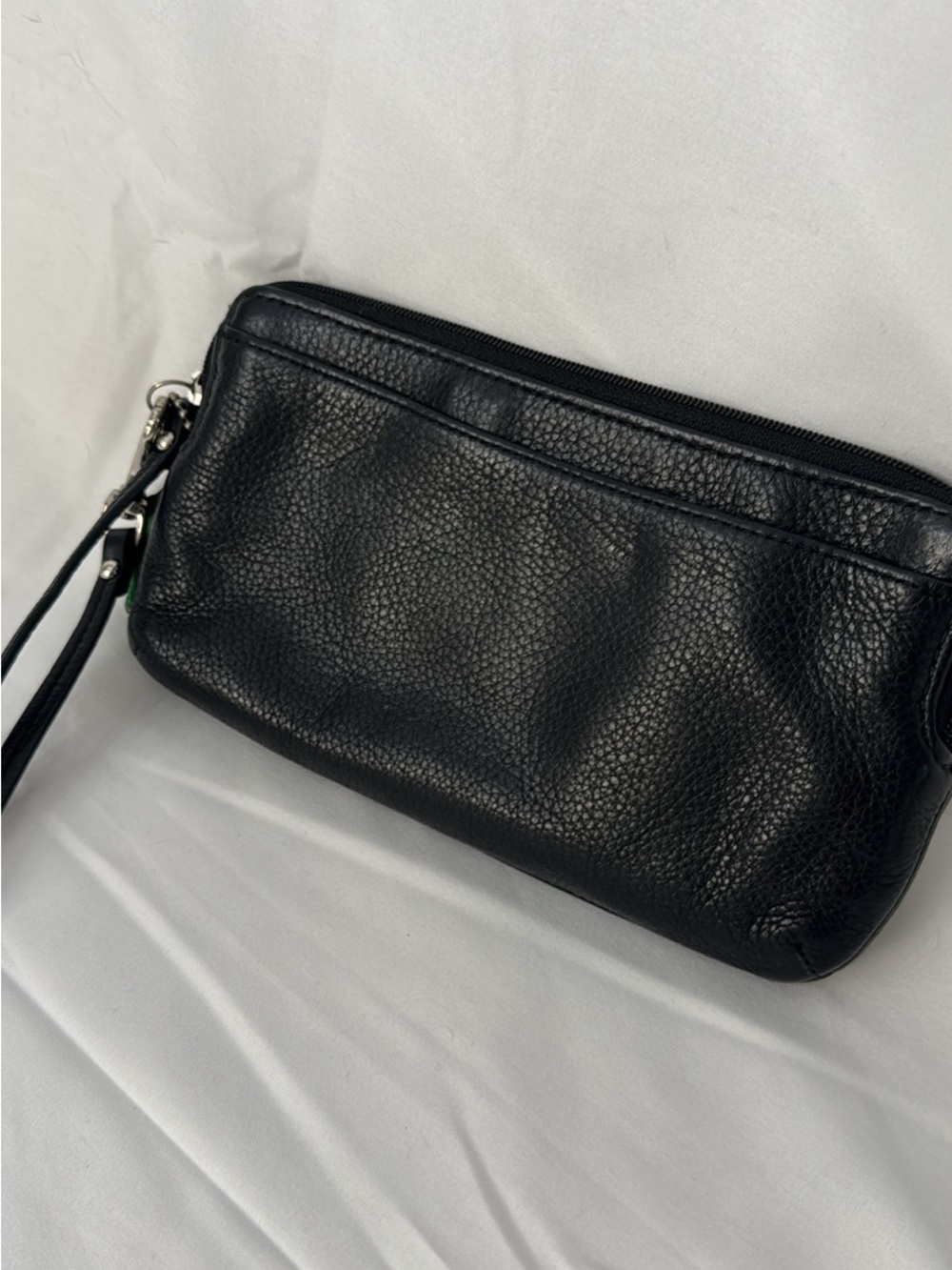 Coach Black Pebbled Leather Wristlet with Logo Accent - Picture 4 of 6